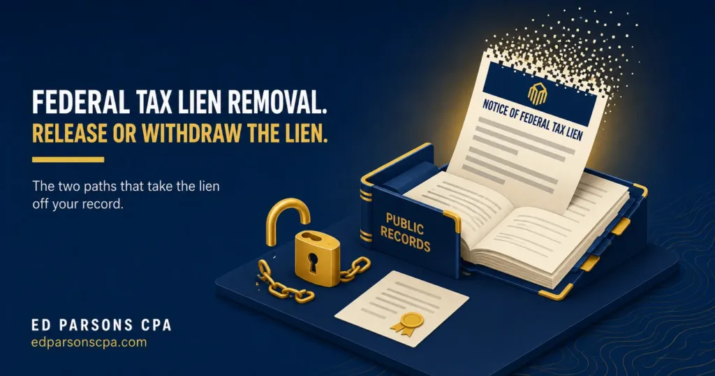 How to Get a Federal Tax Lien Removed: Release vs. Withdrawal? Federal Tax Lien Removal: Release vs Withdrawal | ED Parsons CPA