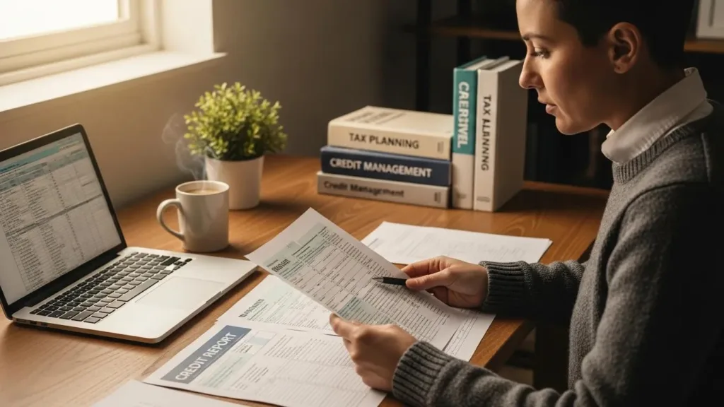 What Is a Tax Lien and Its Credit Impact A person reviewing financial documents in a cozy home office, emphasizing financial management and tax responsibilities