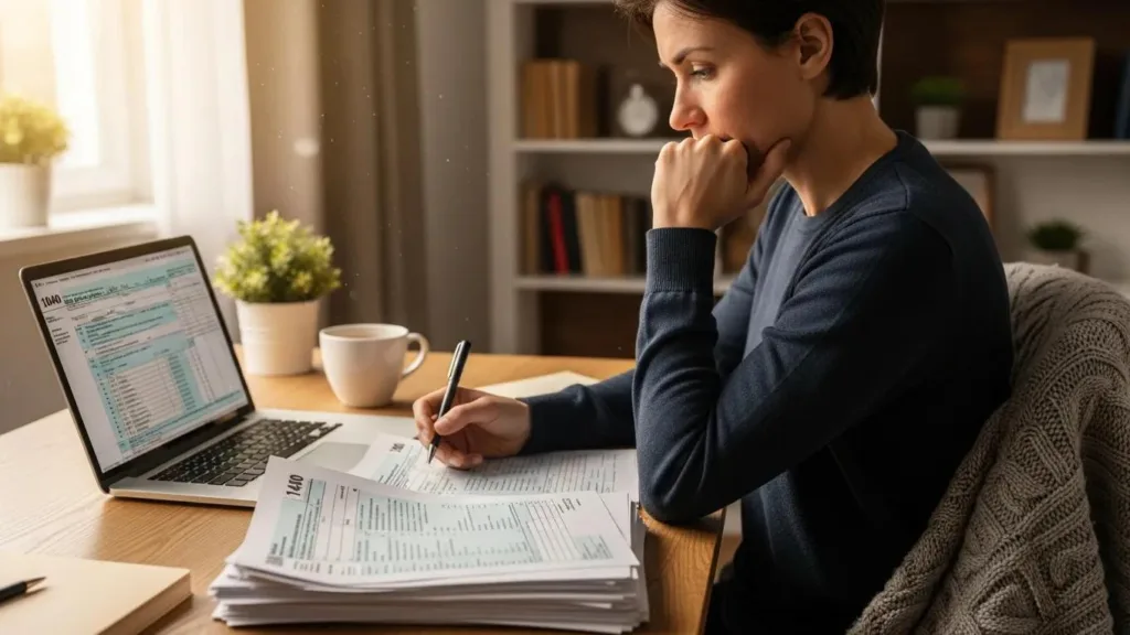 Federal Tax Lien vs Other Tax Consequences | Complete Guide Individual analyzing tax documents in a cozy home office, highlighting the importance of understanding federal tax liens