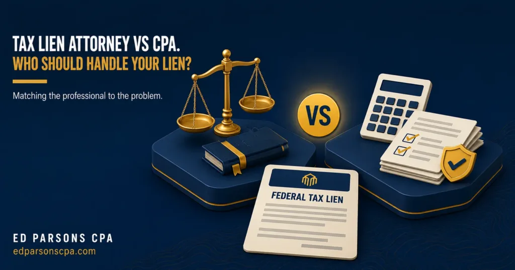 Tax Lien Attorney vs. CPA: Who Should Handle Your IRS Lien Case? Tax Lien Attorney vs CPA: Who Should Handle Your Lien? | ED Parsons CPA