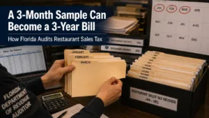 Florida auditor selecting a few sample months from a restaurant's sales tax records.