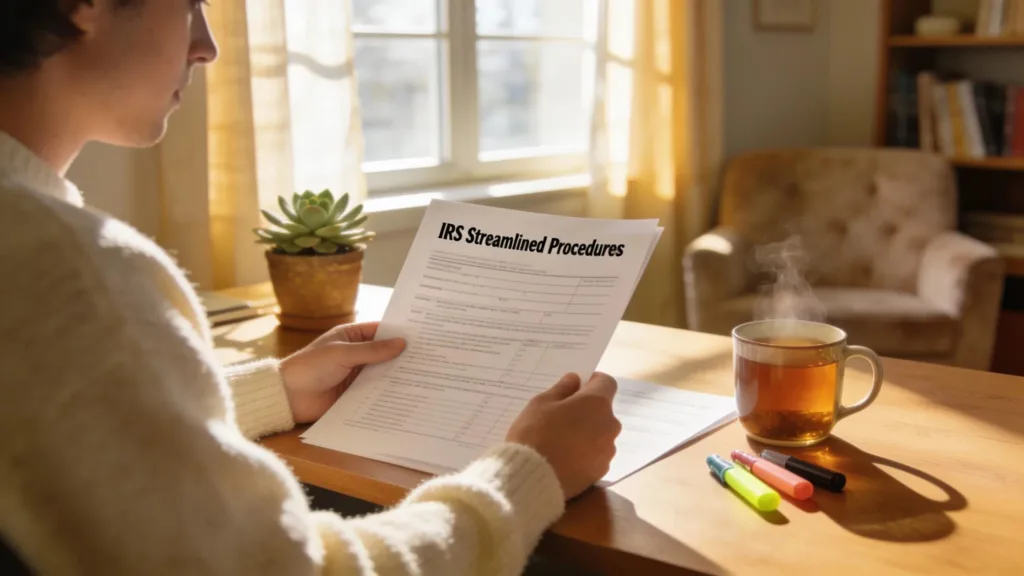 IRS Streamlined Procedures: Typical Service Costs Person in a comfortable home office reviewing IRS Streamlined Procedures documents