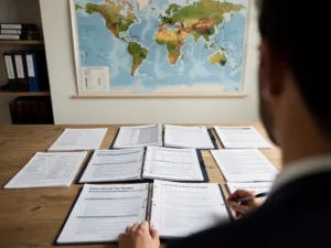 CPA reviewing international tax compliance checklists and cross-border tax obligations