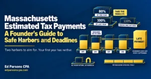 Massachusetts estimated tax payment guide showing 80% and 100% safe harbors and quarterly deadlines