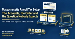 Massachusetts payroll tax setup showing withholding, paid leave and unemployment accounts