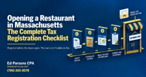 Massachusetts restaurant tax registration checklist showing EIN, victualler licence, meals tax, withholding, permits, and occupancy